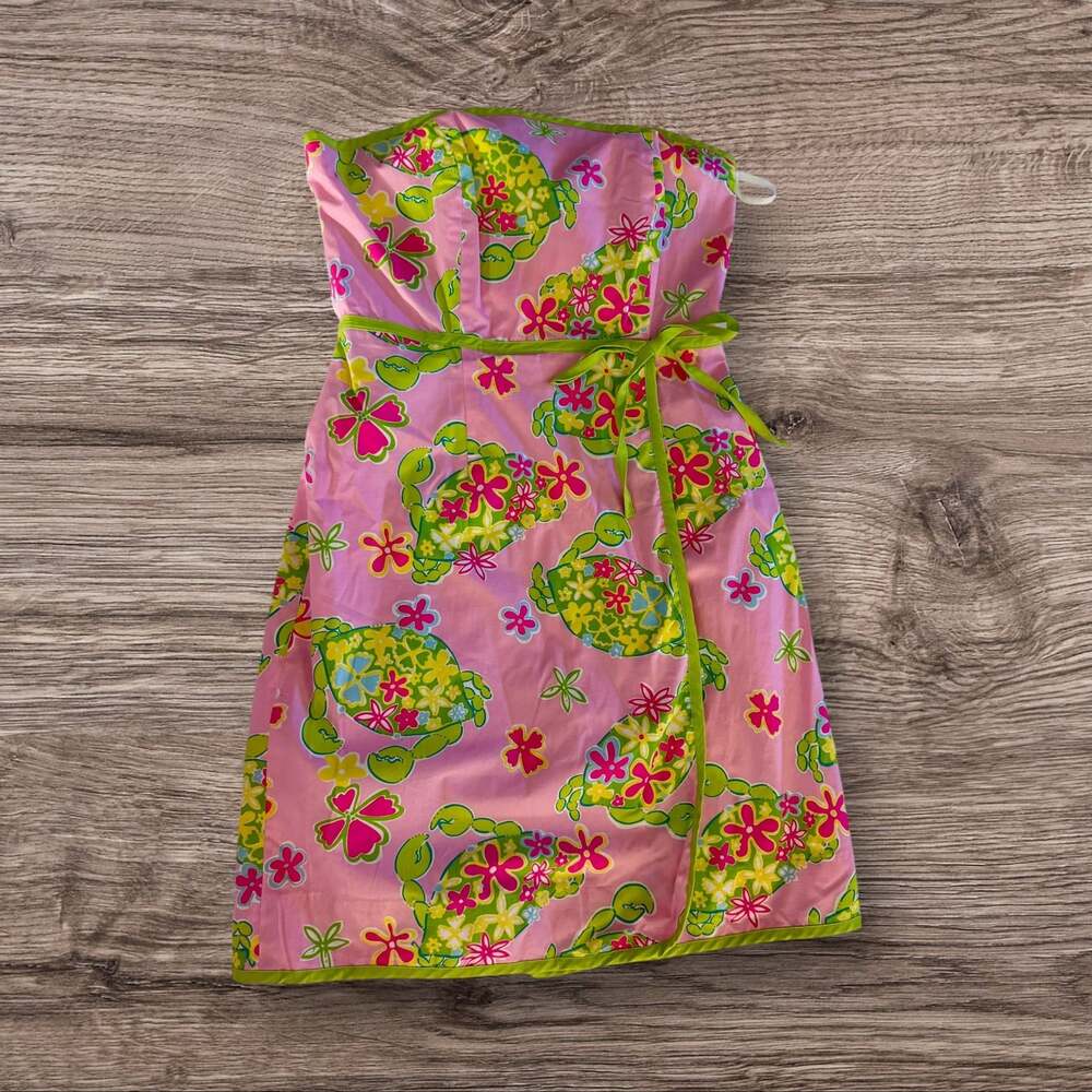 Lilly Pulitzer Pink Crab Floral “Muscle Beach” (0) Strapless Dress